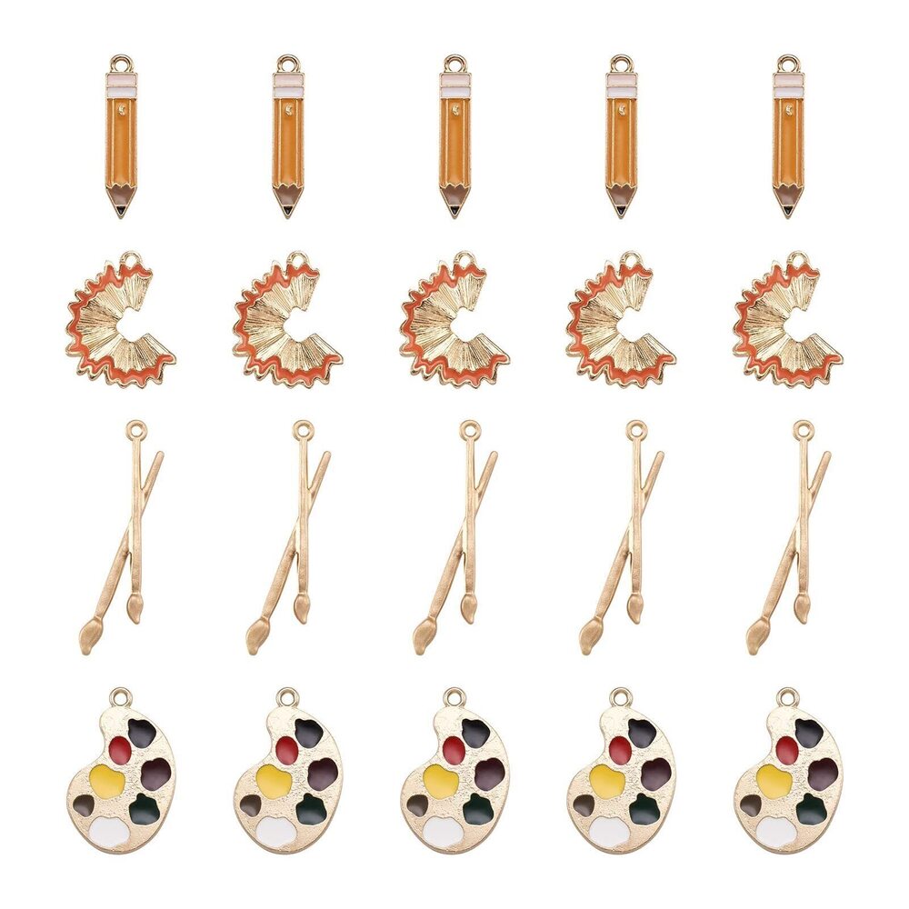 3934 20pcs Pencil Enamel Pendants Alloy Enamel Palette Charms Golden